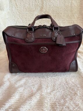 Coach Burgundy Suede and Dark Brown Leather Brief Bag